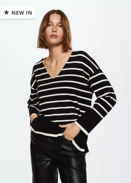 Mango - Black Oversized Striped Sweater